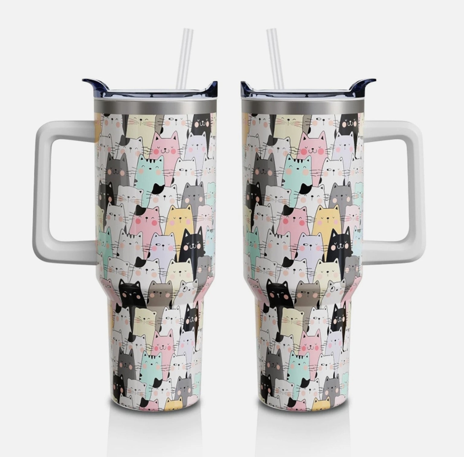 Cat Pattern 40oz Tumbler With Handle