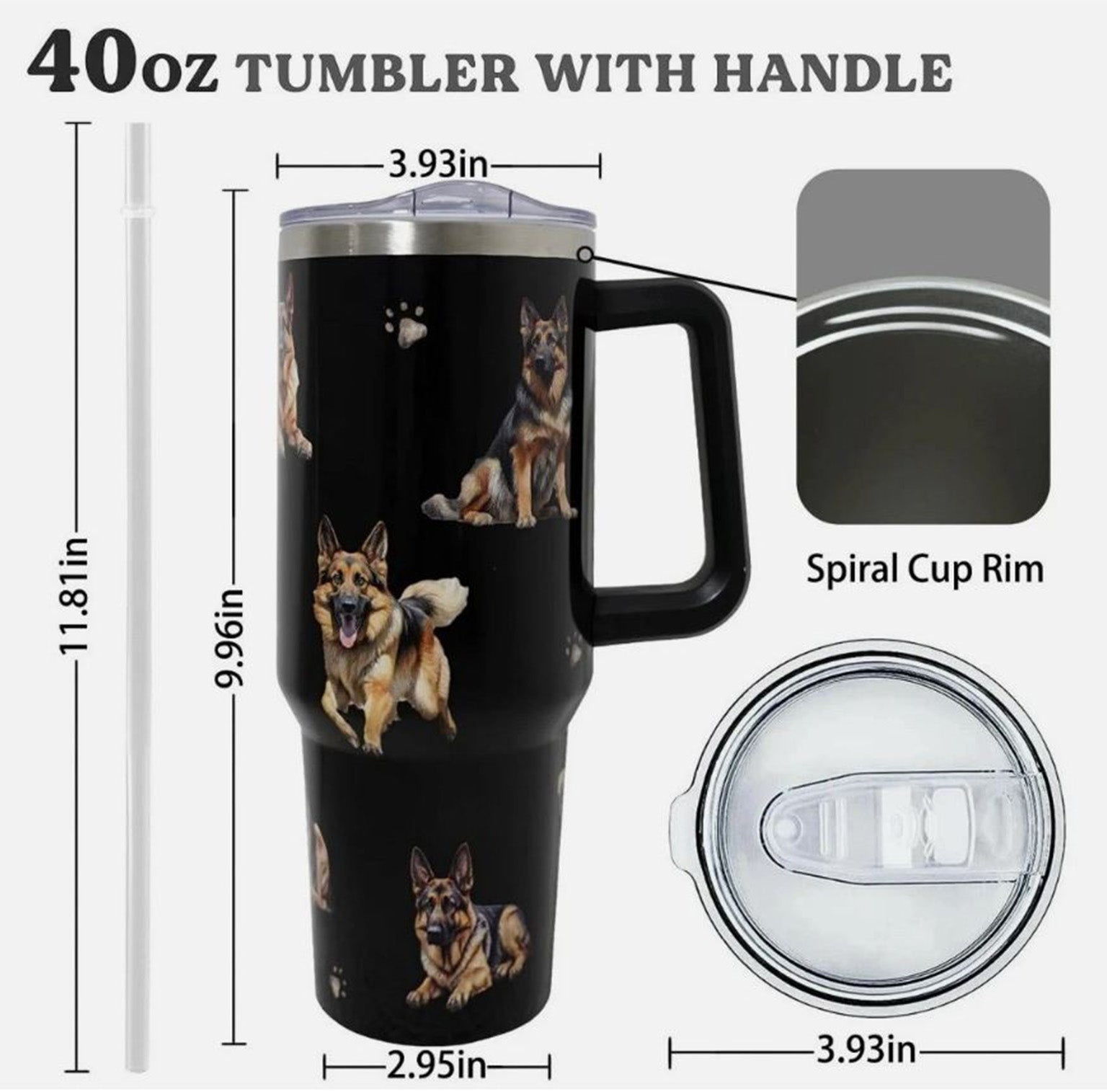 German Shepherd 40oz Tumbler With Handle